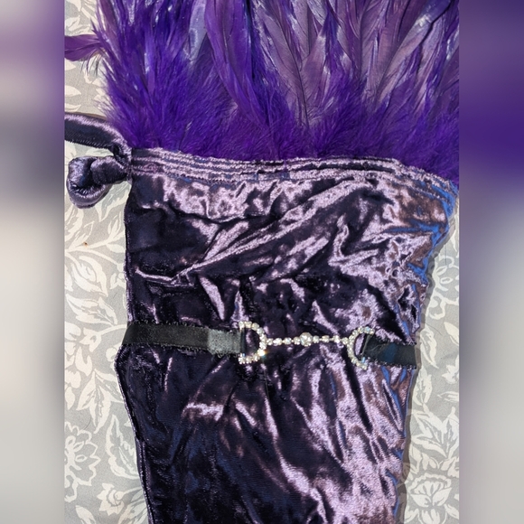 Oi San Francisco VINTAGE Velvet Christmas Stocking Purple High Heel Feathers - Picture 4 of 10